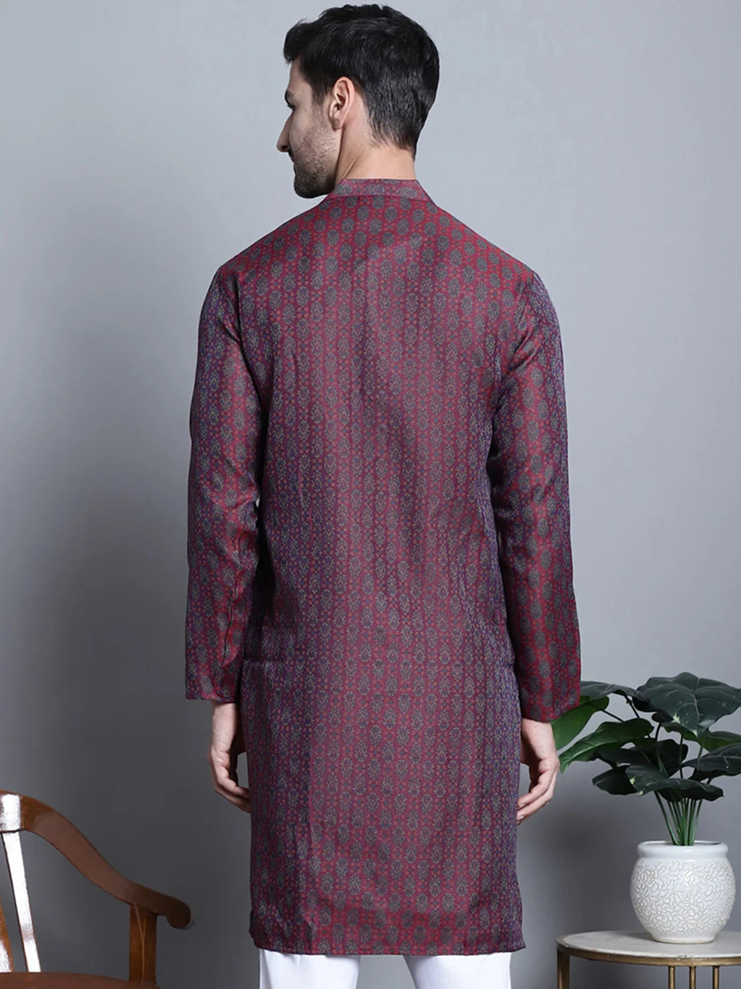 Maroon Woven Design Kurta - Stylish Men's Indian Kurta