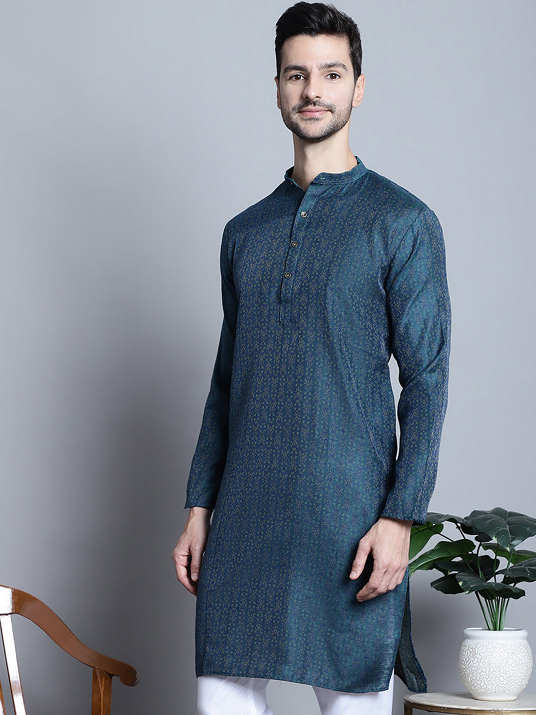 Navy Blue Kurta: Men's Indian Kurta for Festive Occasions