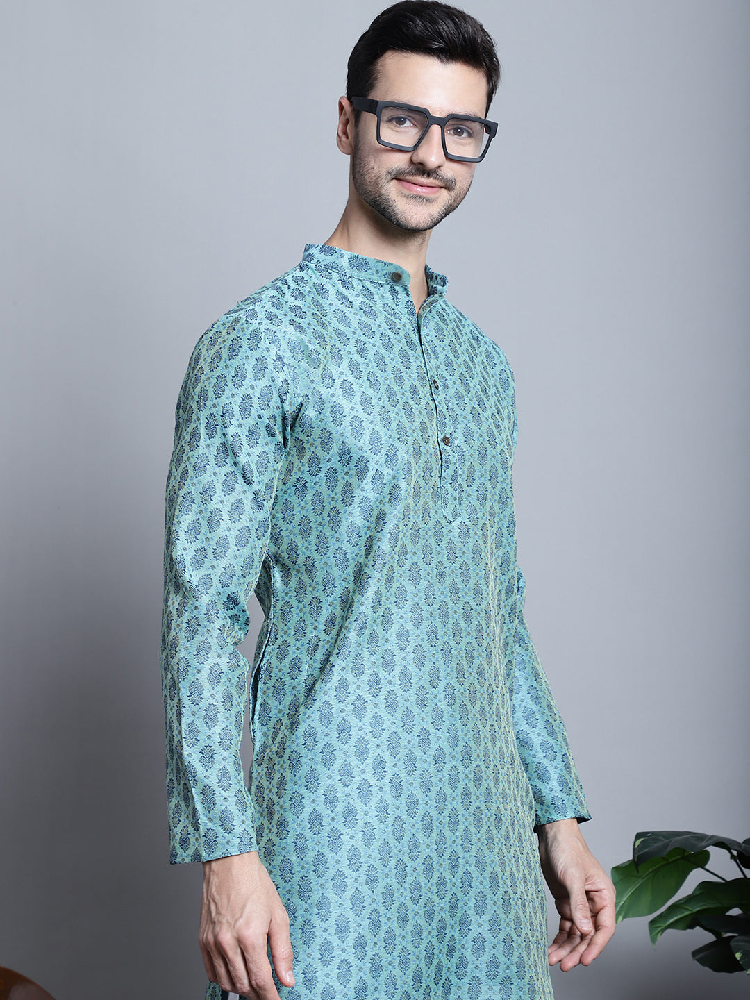 Blue Woven Design Kurta - Indian Kurta for Men Online