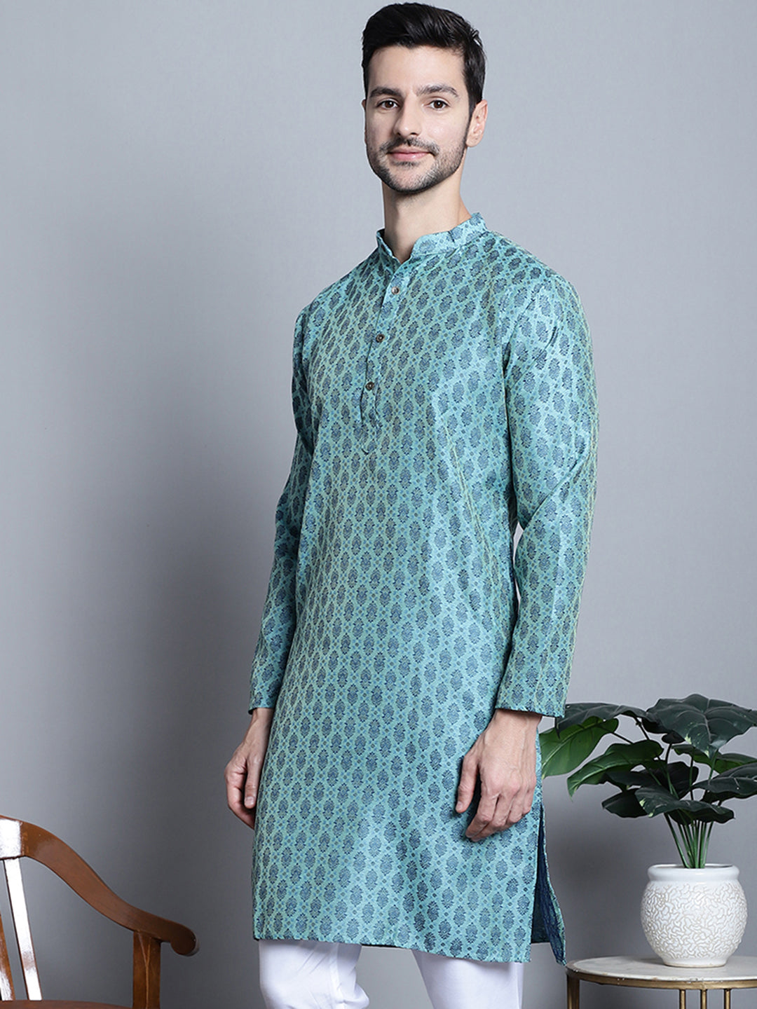 Blue Woven Design Kurta - Indian Kurta for Men Online