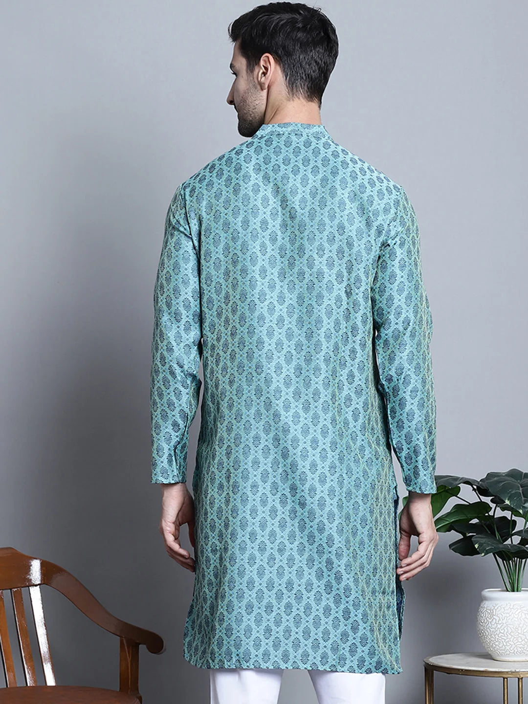 Blue Woven Design Kurta - Indian Kurta for Men Online