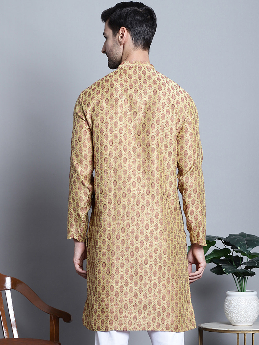 Yellow Woven Design Kurta - Stylish Indian Kurta for Men