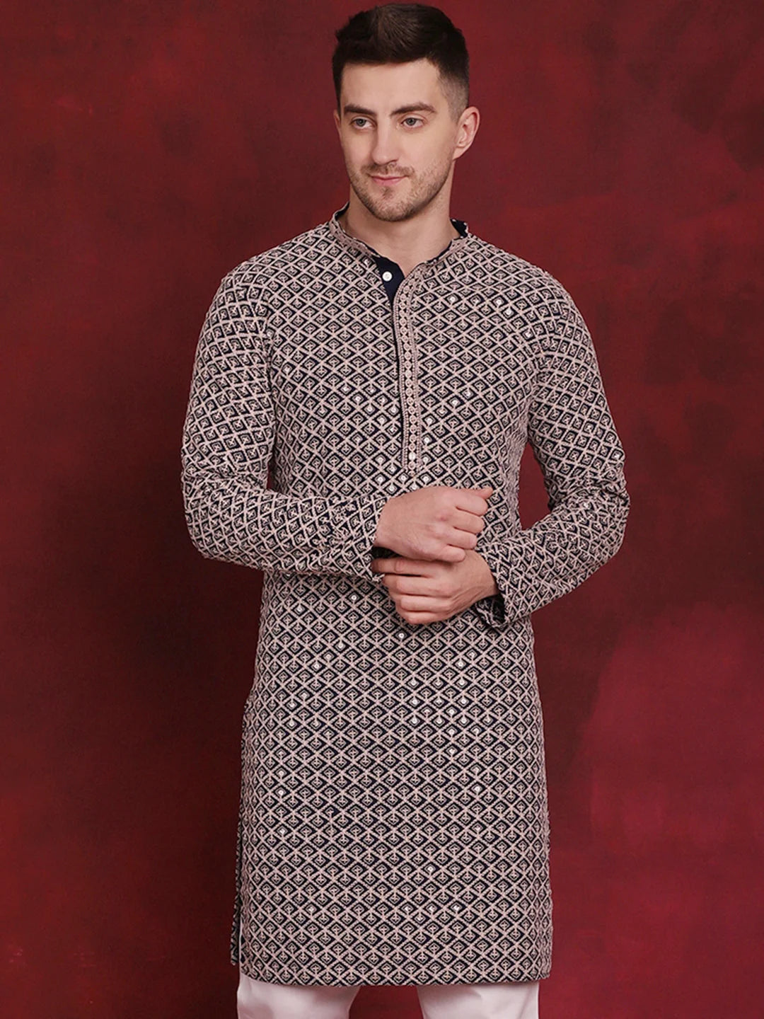 Sequin Embroidered Cotton Kurtas | Mens Kurta Designs
