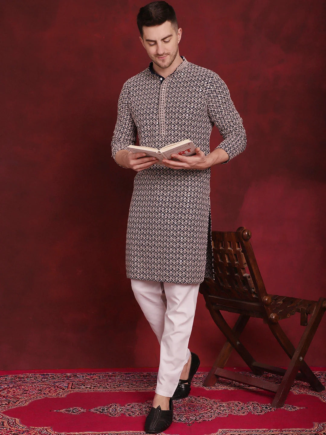 Sequin Embroidered Cotton Kurtas | Mens Kurta Designs