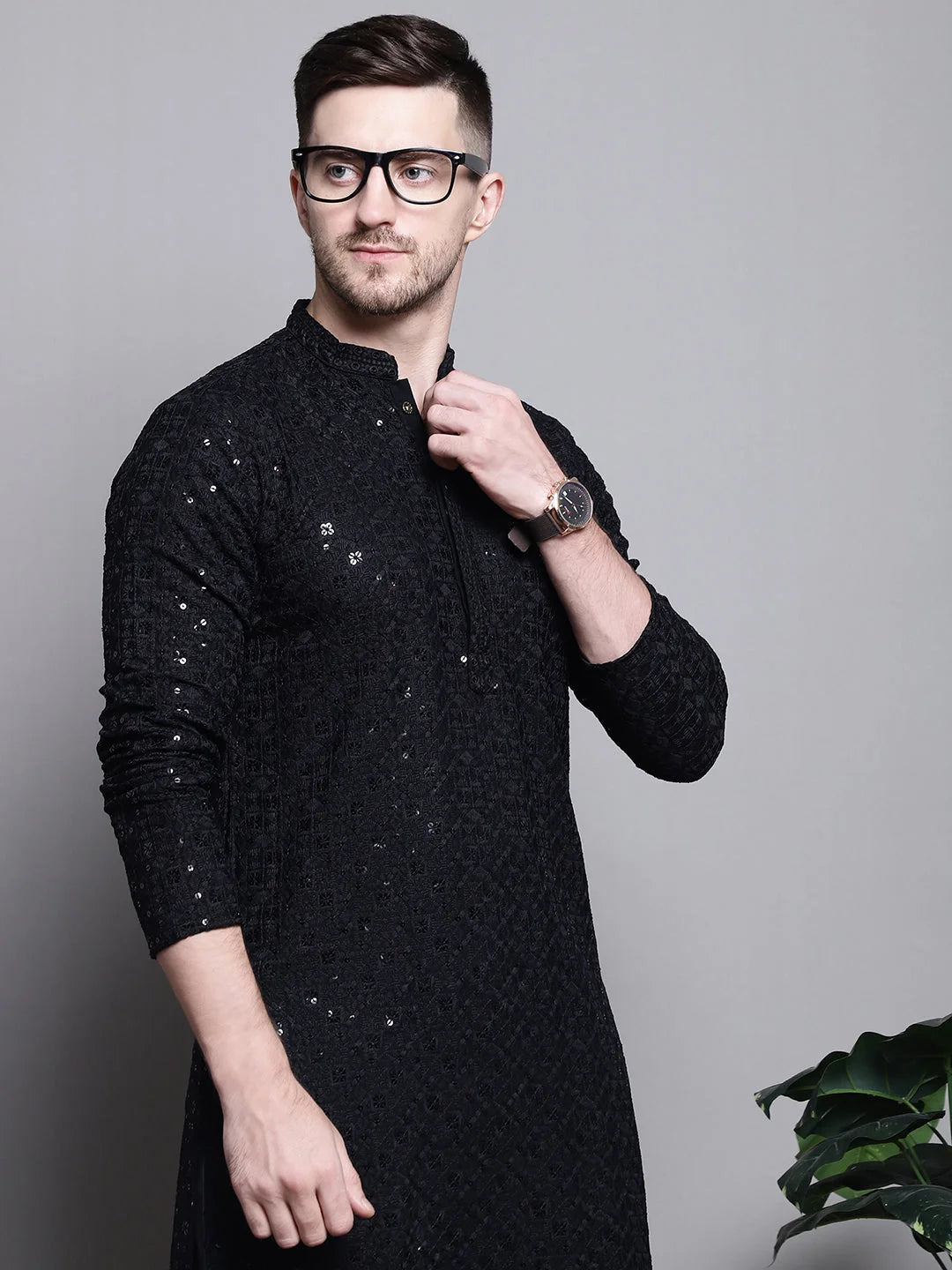 Sequin Solid Embroidered Pure Cotton Kurtas