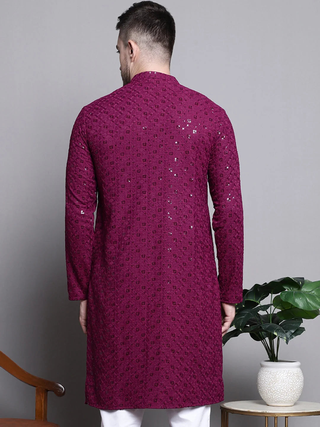 Purple Embroidered Cotton Kurta - Buy Kurta Pajama Online Now