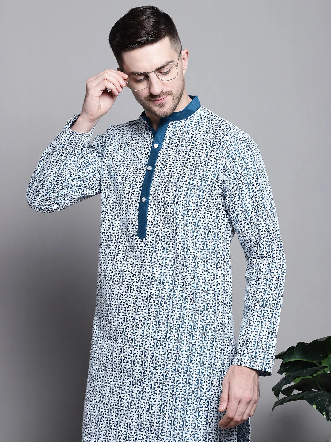 Sequin Embroidered Cotton Mens Kurta | Indian Kurta for Men