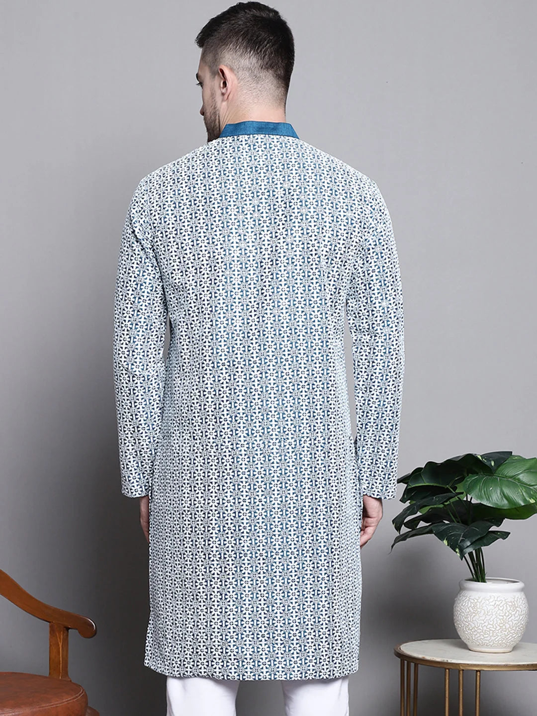 Sequin Embroidered Cotton Mens Kurta | Indian Kurta for Men