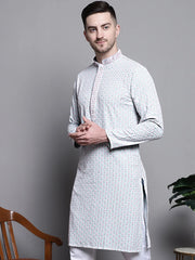 Sequin Embroidered Pure Cotton Kurtas-KO-5008Blue