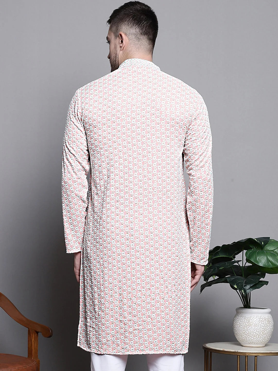 Stylish Sequin Embroidered Cotton Mens Kurta - Indian Kurta