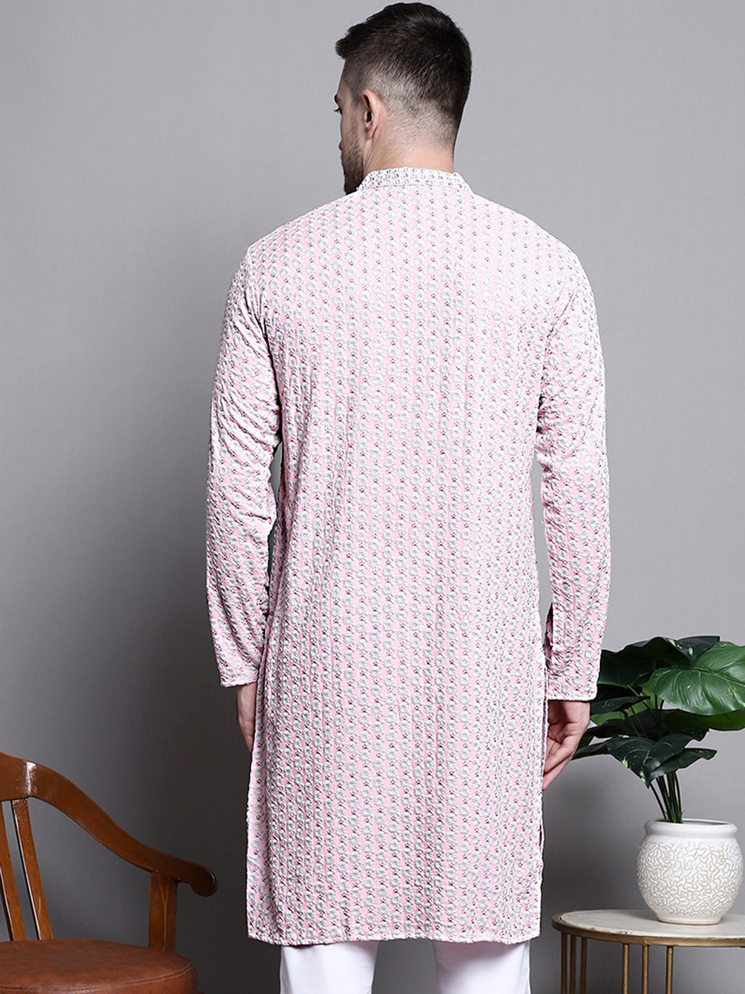 Pink Sequin Embroidered Cotton Kurta | Kurta Pajama Style