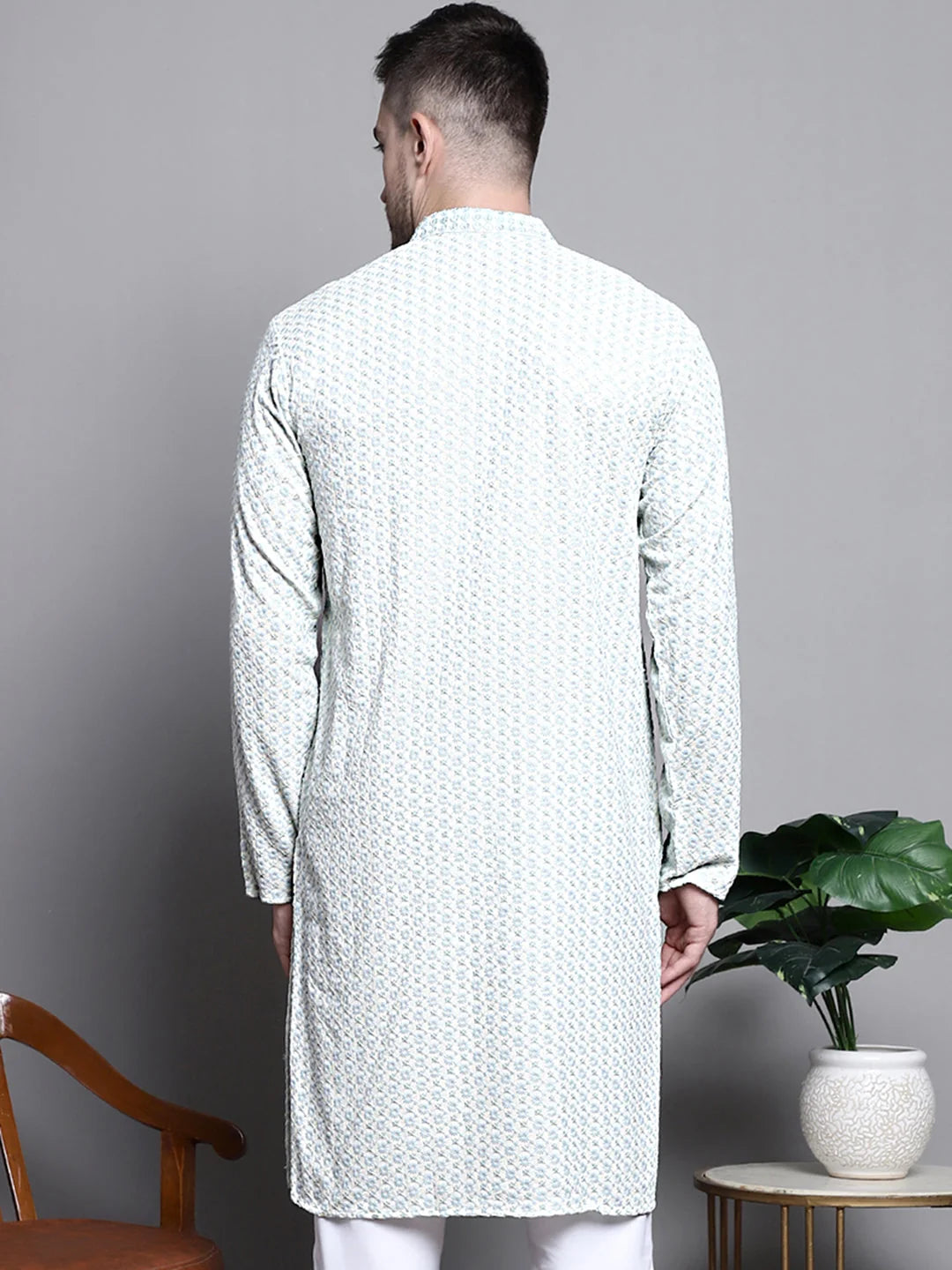 Sequin Embroidered Cotton Mens Kurta - Indian Kurta for Men