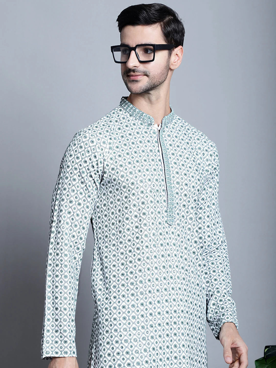 Men's Chikankari Styled Embroidered Kurta Only