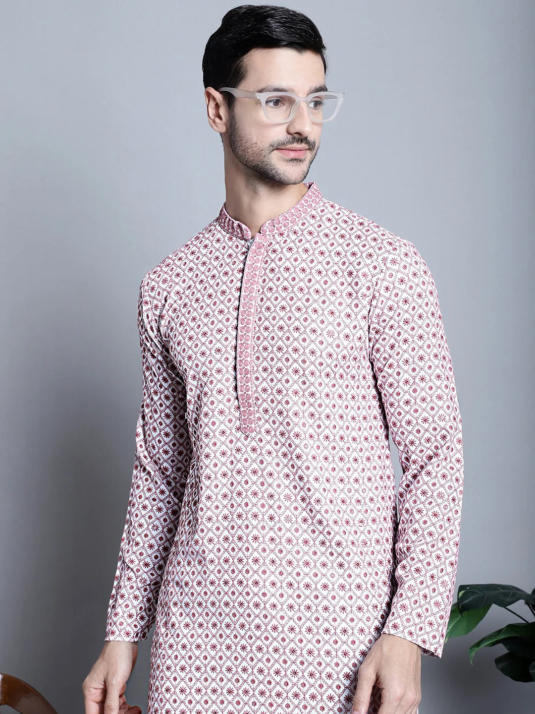 Men's Chikankari Kurta - Embroidered Rayon Indian Kurta