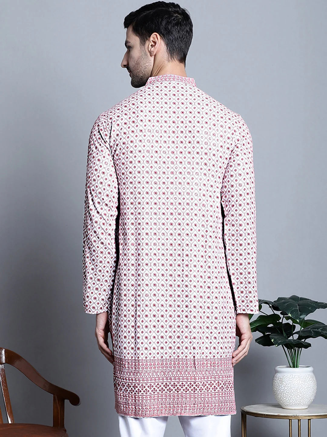 Men's Chikankari Kurta - Embroidered Rayon Indian Kurta