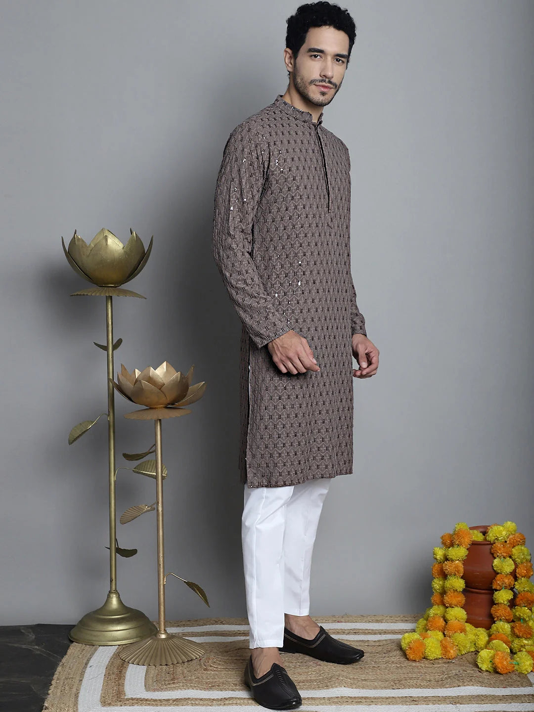 Elegant Chikankari Kurta for Men - Embroidered Indian Kurta