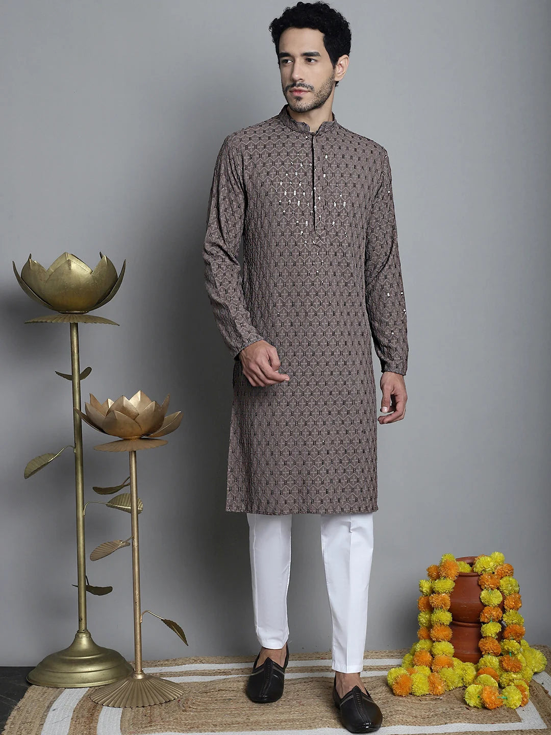 Elegant Chikankari Kurta for Men - Embroidered Indian Kurta