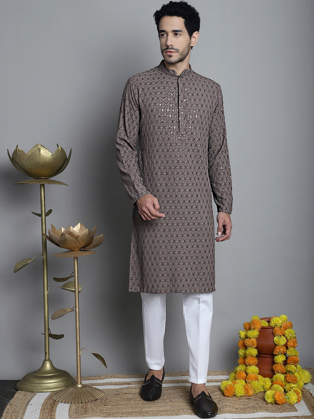 Elegant Chikankari Kurta for Men - Embroidered Indian Kurta