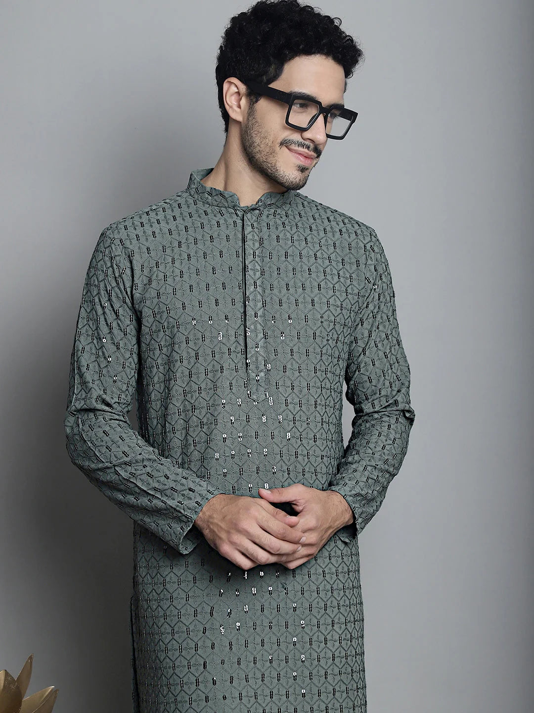 Men's Chikankari Embroidered and Best Sequence Kurta Only