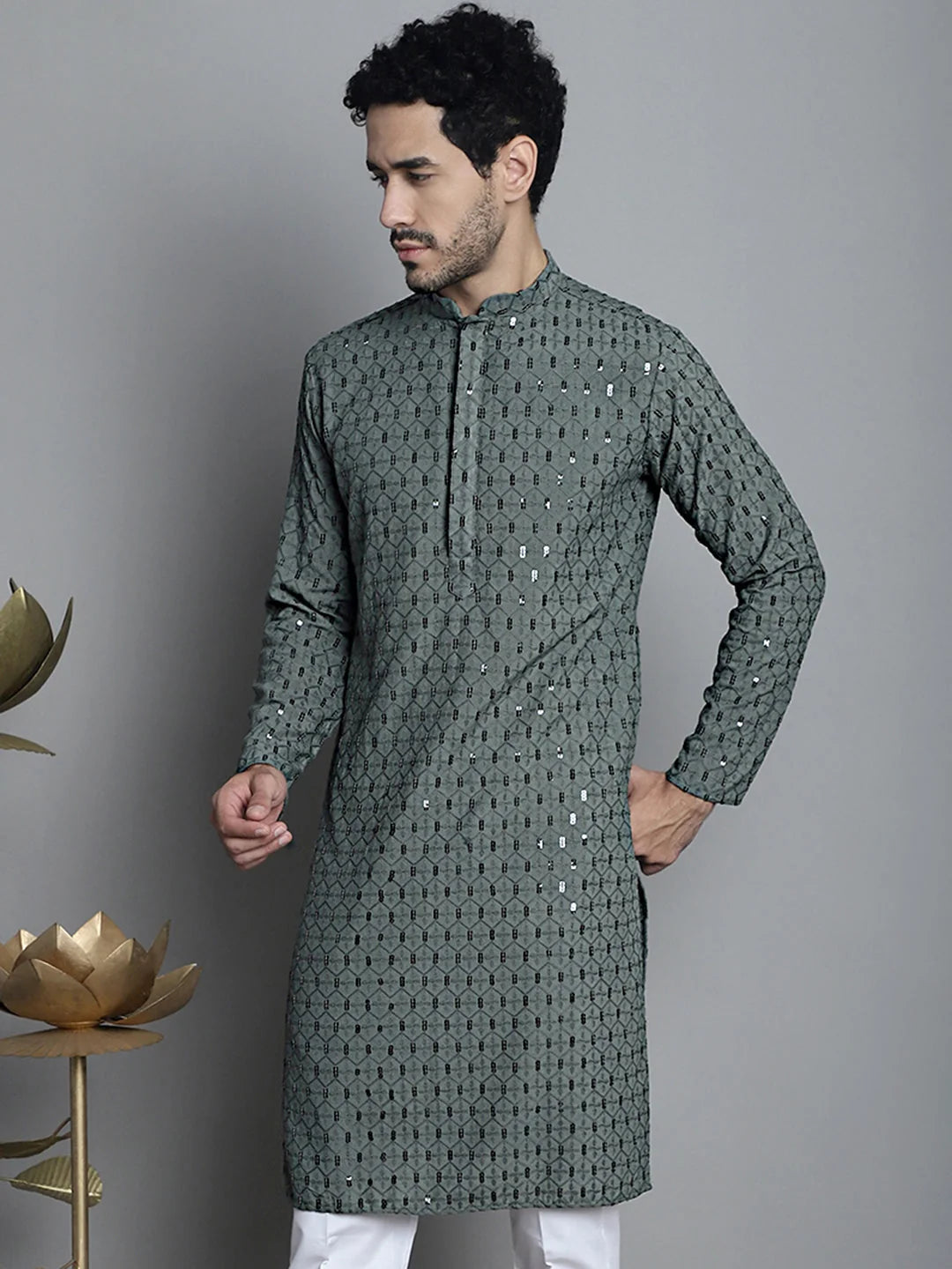 Men's Chikankari Kurta - Embroidered Indian Kurta for Men