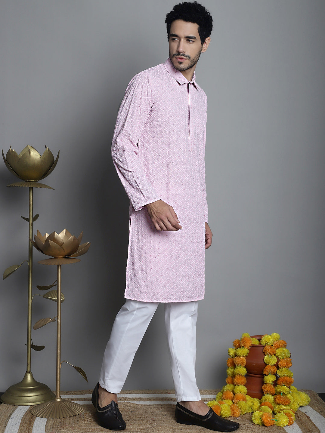 Chikankari Embroidered Kurta Only | Mens Indian Kurta