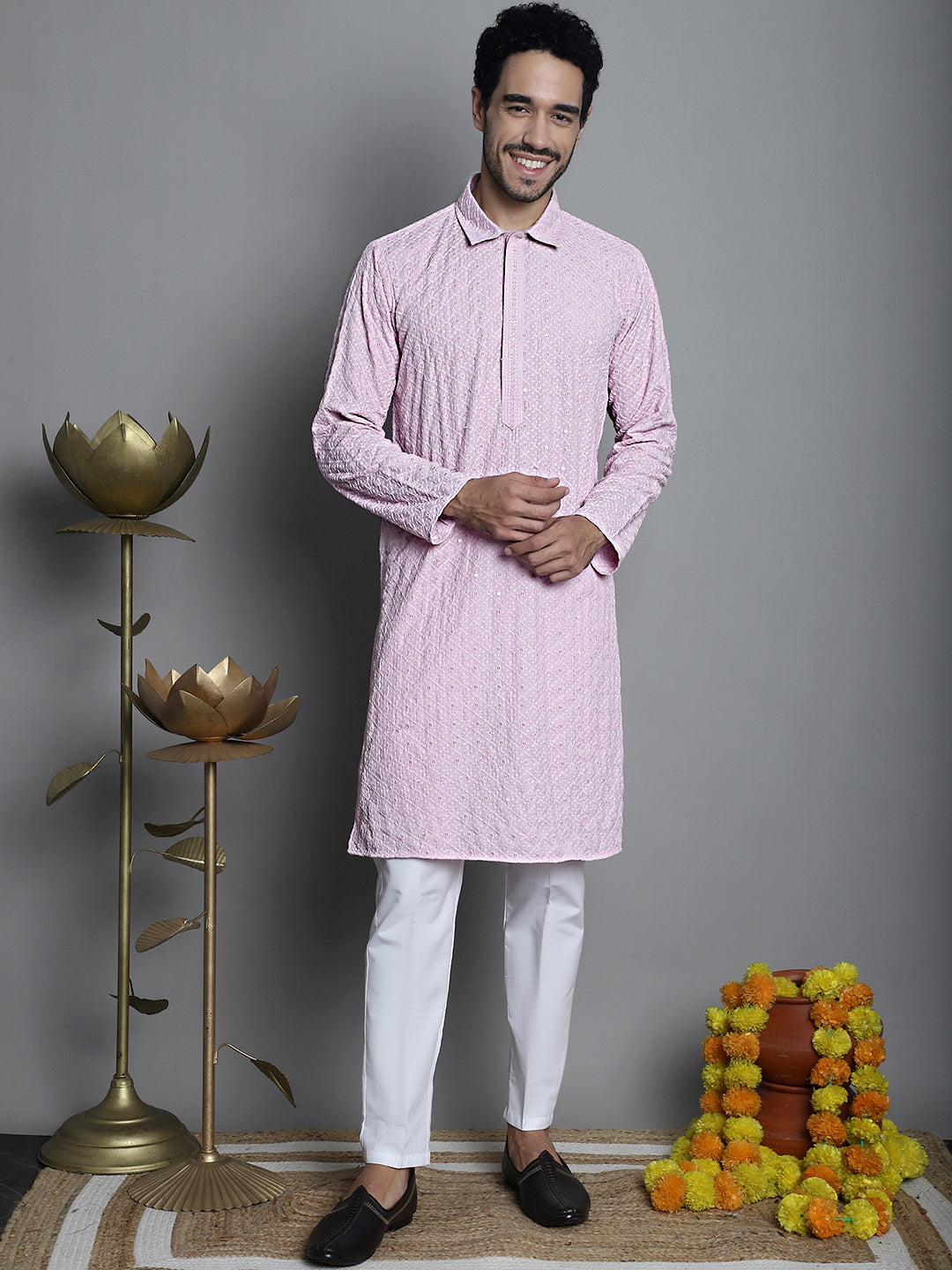 Chikankari Embroidered Kurta Only | Mens Indian Kurta