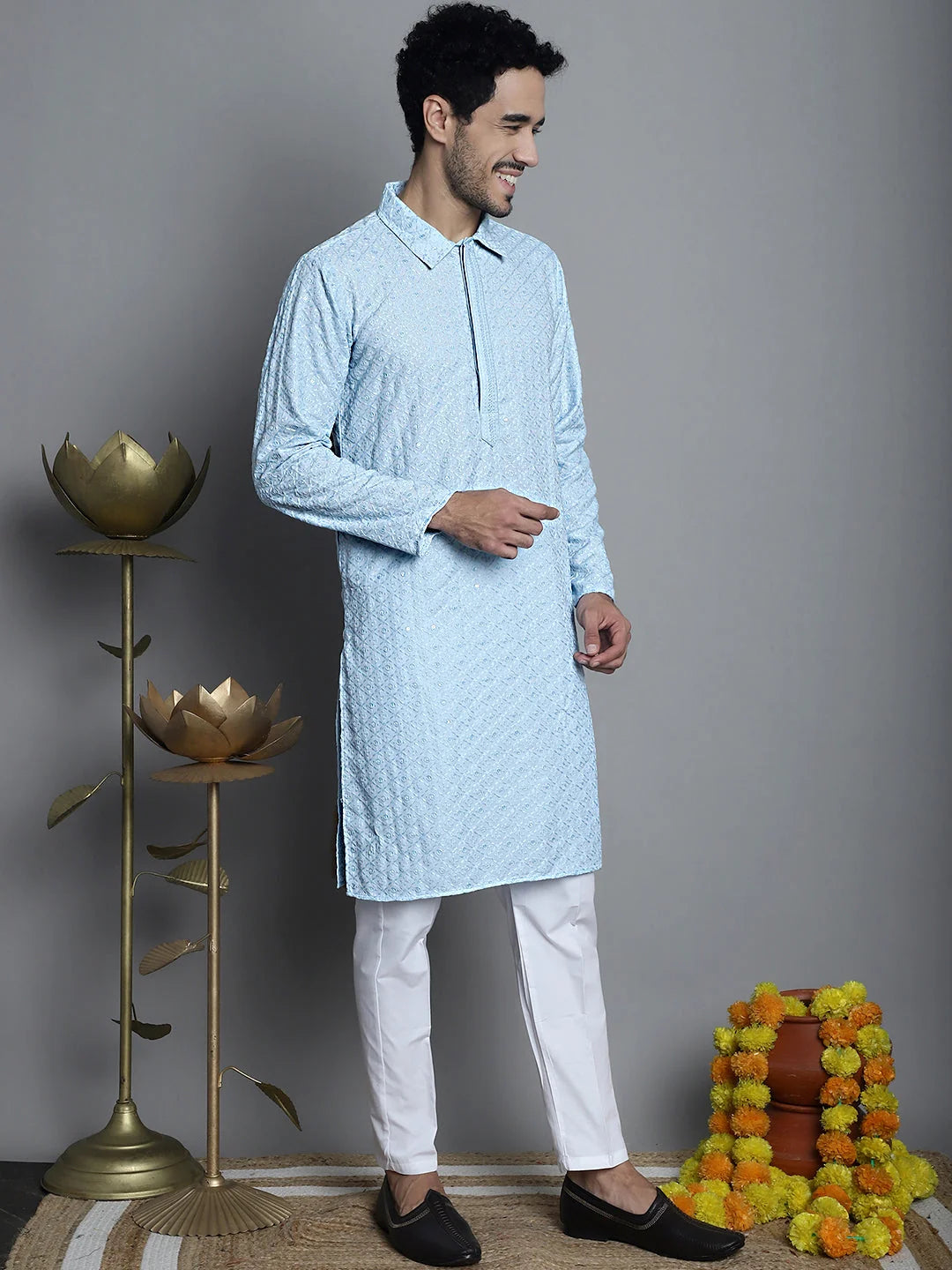 Men's Chikankari Embroidered Kurta | Indian Kurta for Men