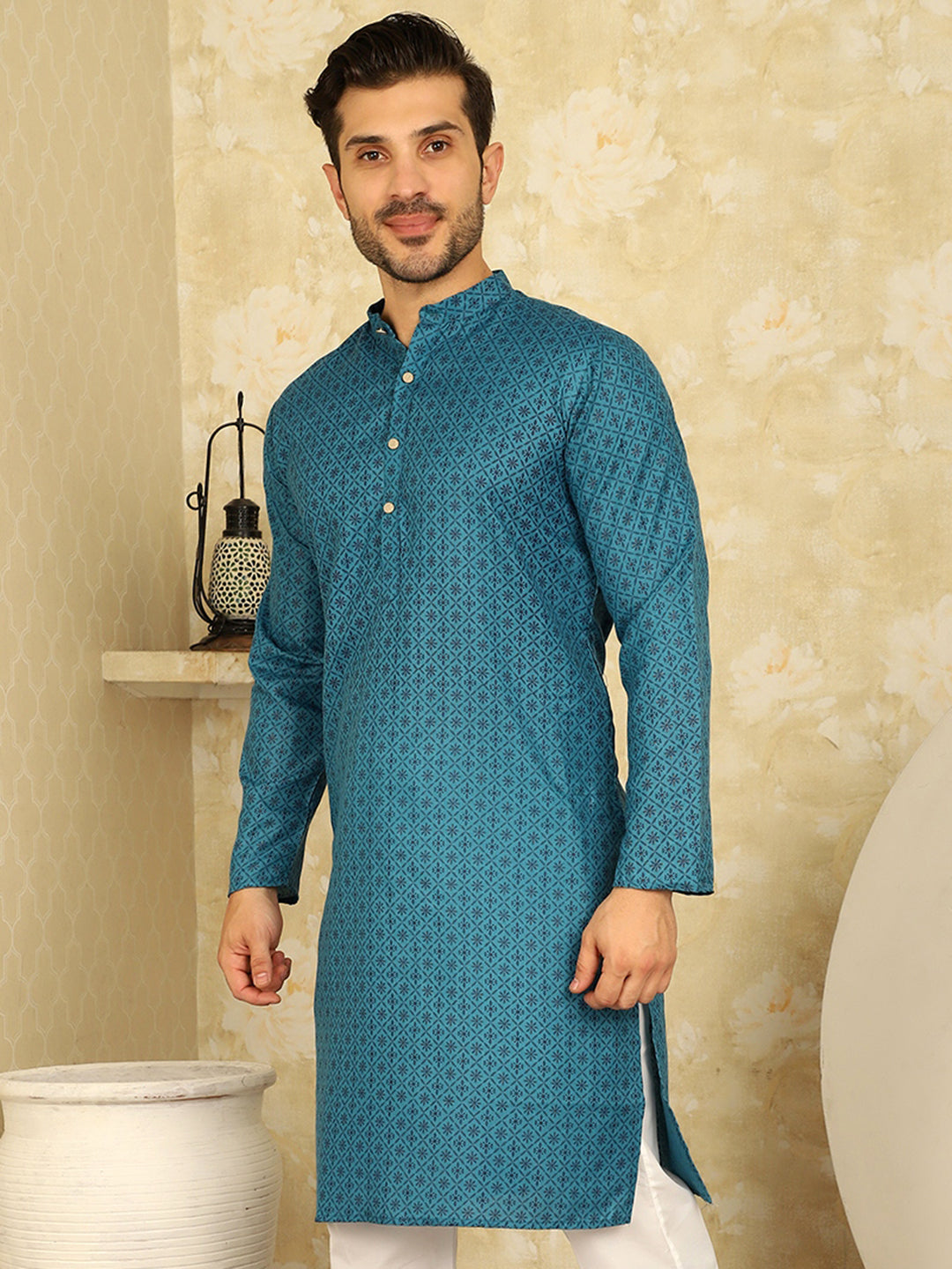 DesiQlo Men Printed Kurta Only - Blue - KO_5012Blue_S