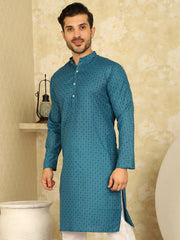 Men's Printed Cotton Kurtas ( KO 5012 Blue )