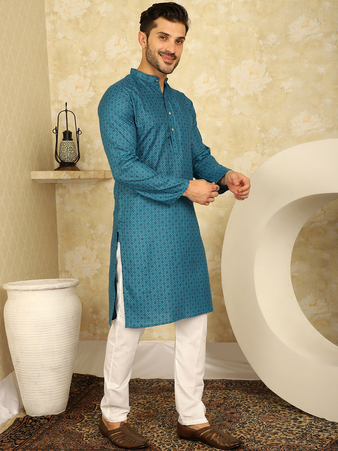 DesiQlo Men Printed Kurta Only - Blue - KO_5012Blue_S