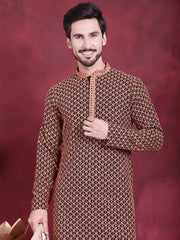 Men's Sequins Embroidered Kurtas ( KO 5013 Orange )