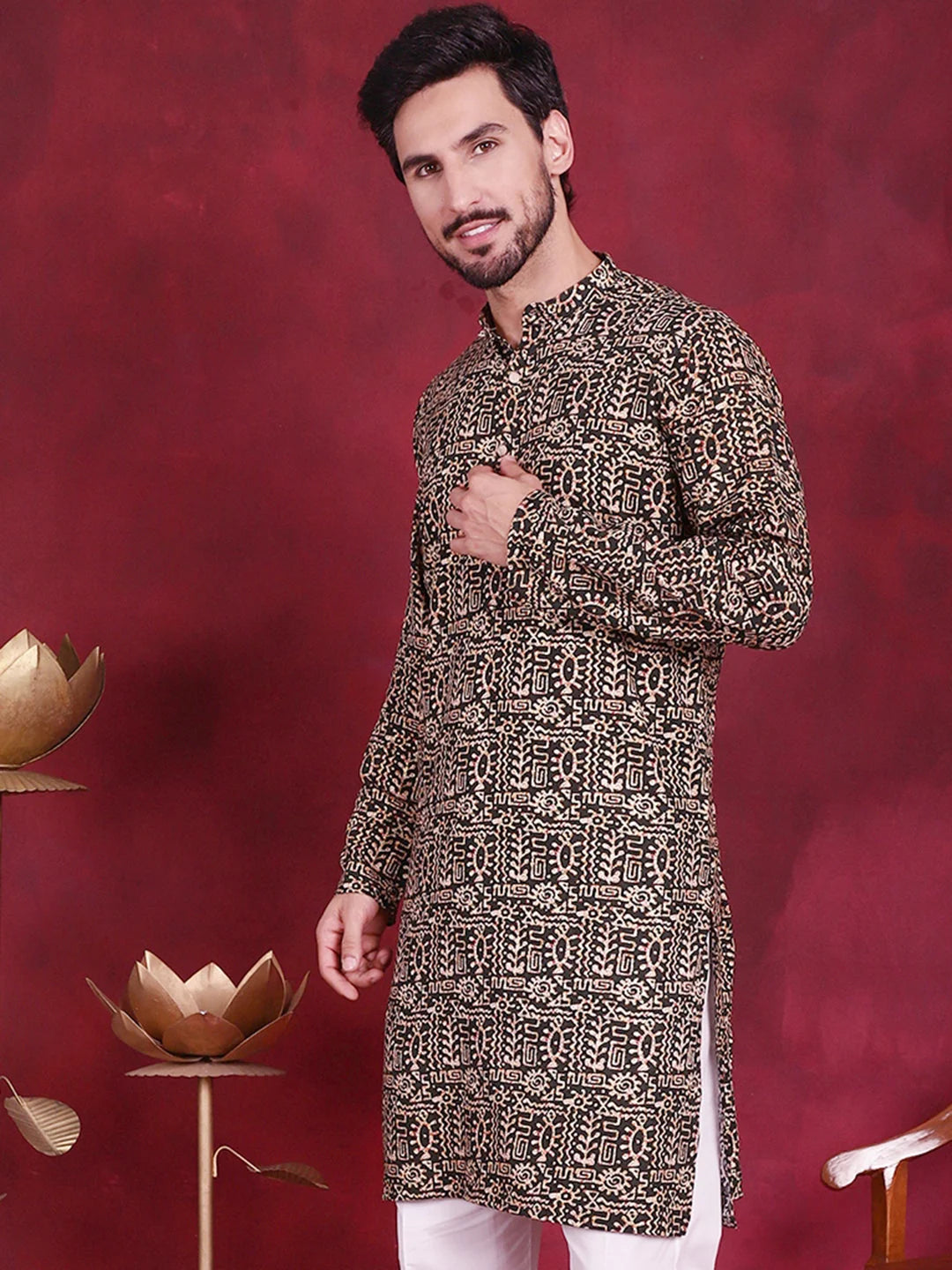 Olive Mens Kurta - Modern Indian Kurta for Men - KO 5014