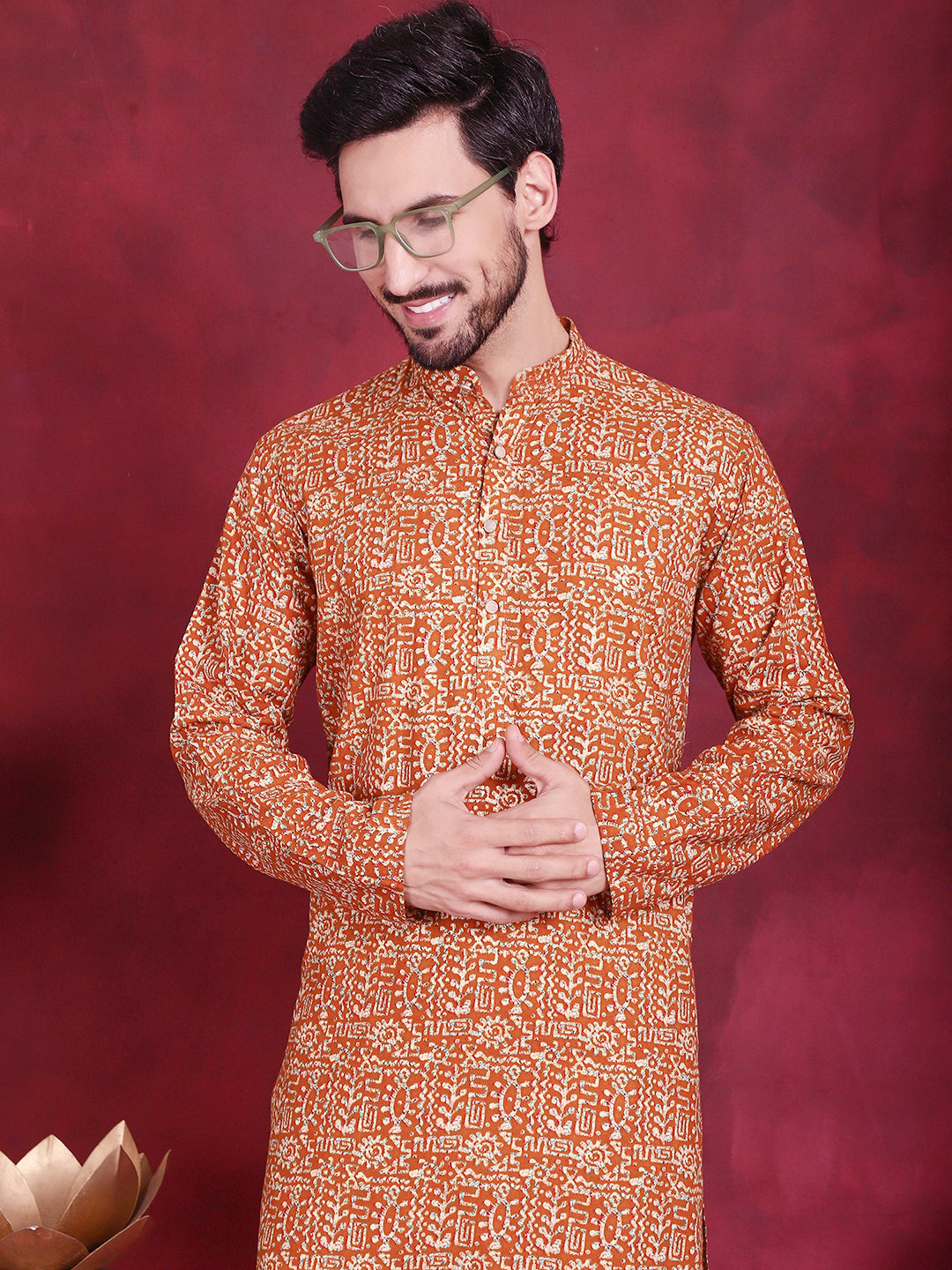 Men's Digital Printed Kurtas. ( KO 5014 Mustard )