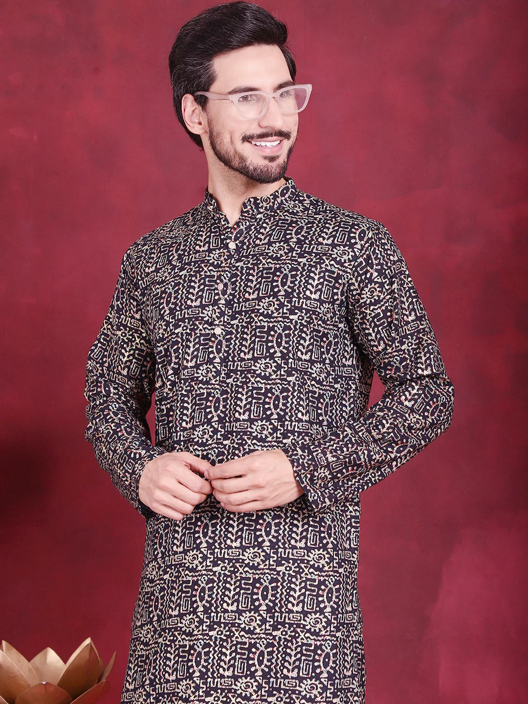 Men's Digital Printed Kurtas. ( KO 5014 Navy )