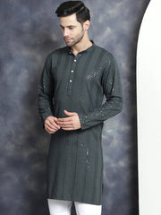 Men's Sequins Chikankari Embroidered Kurtas ( KO 5015Grey )