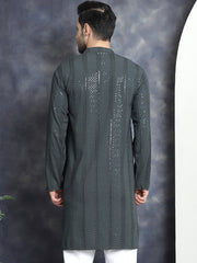 Men's Sequins Chikankari Embroidered Kurtas ( KO 5015Grey )
