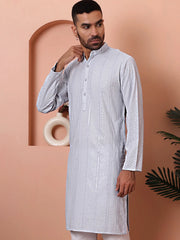 Men's Sequins Embroidered Kurtas-KO-5015Light-Grey