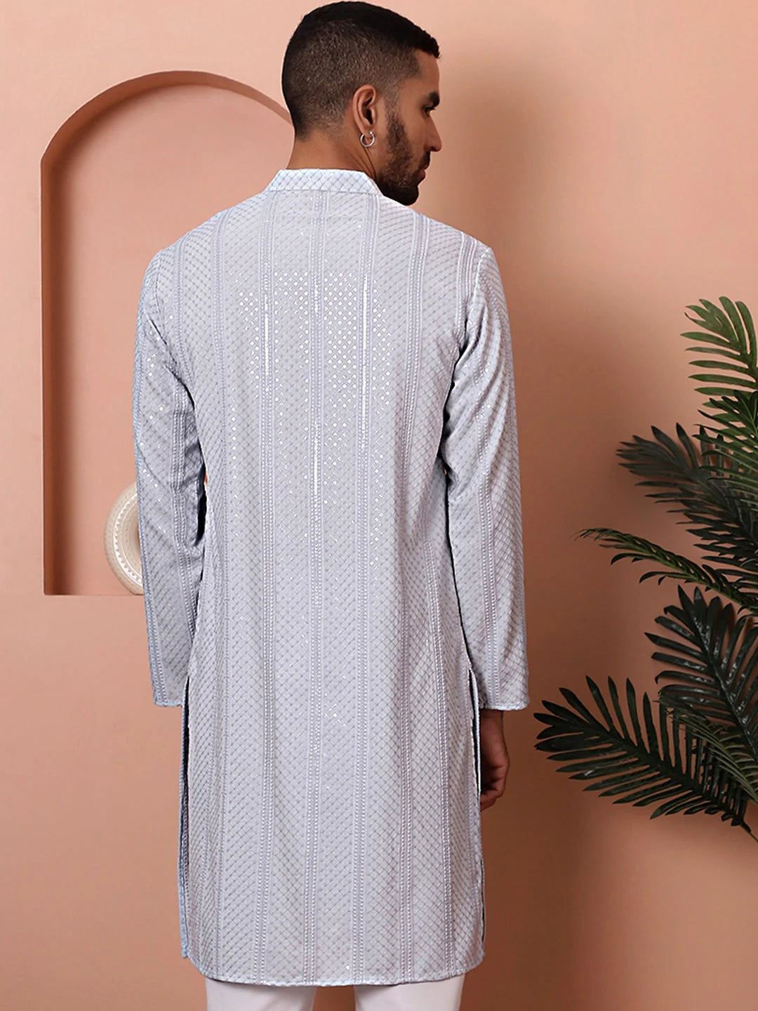 Light Grey Embroidered Mens Kurta | Indian Kurta for Men