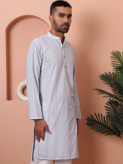 Men's Sequins Embroidered Kurtas-KO-5015Light-Grey