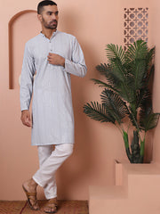 Men's Sequins Embroidered Kurtas-KO-5015Light-Grey