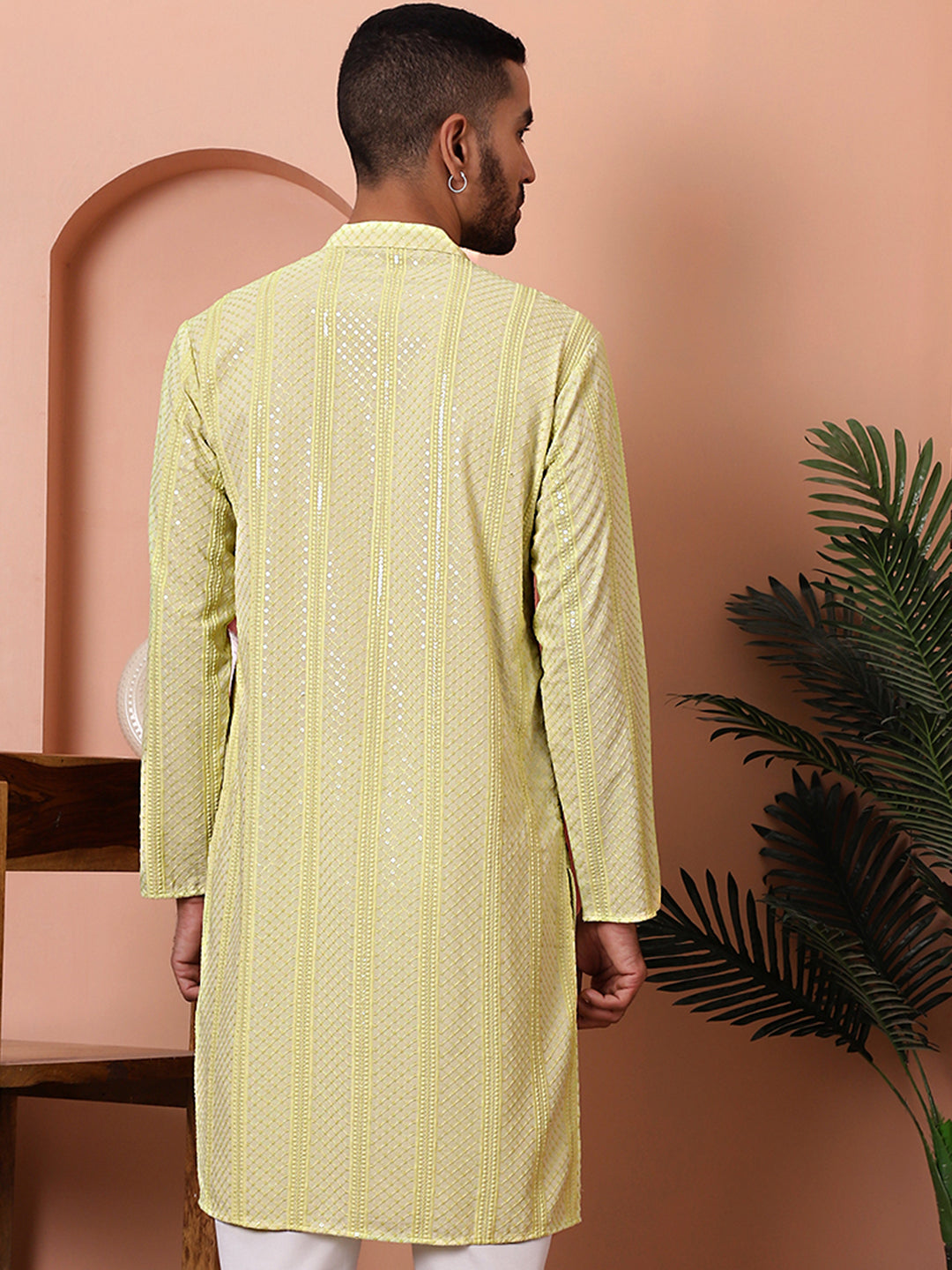 Lime Green Embroidered Mens Kurta | Indian Kurta for Men