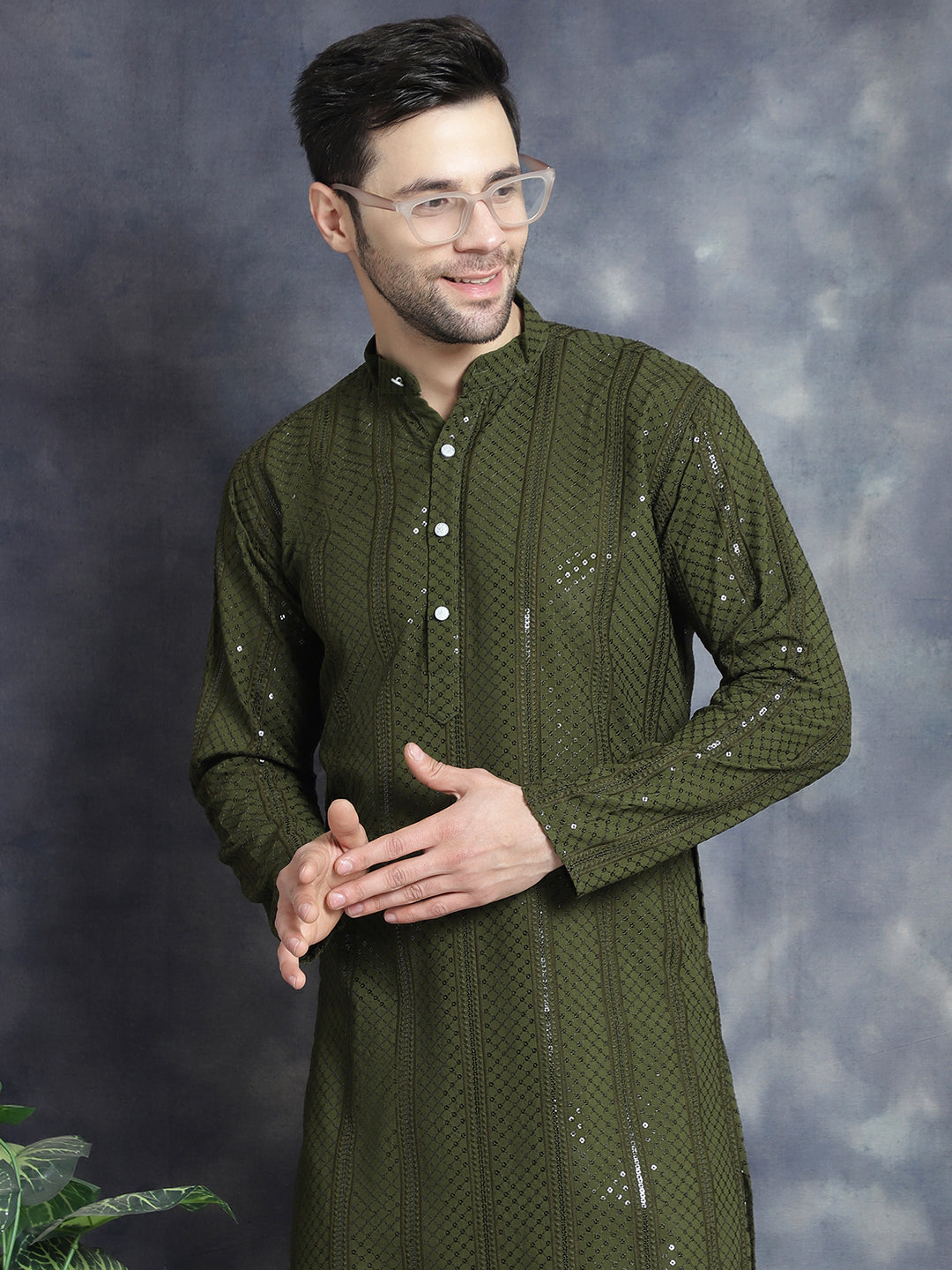 Mehndi Sequins Chikankari | Indian Kurta for Men | Men's Kurta