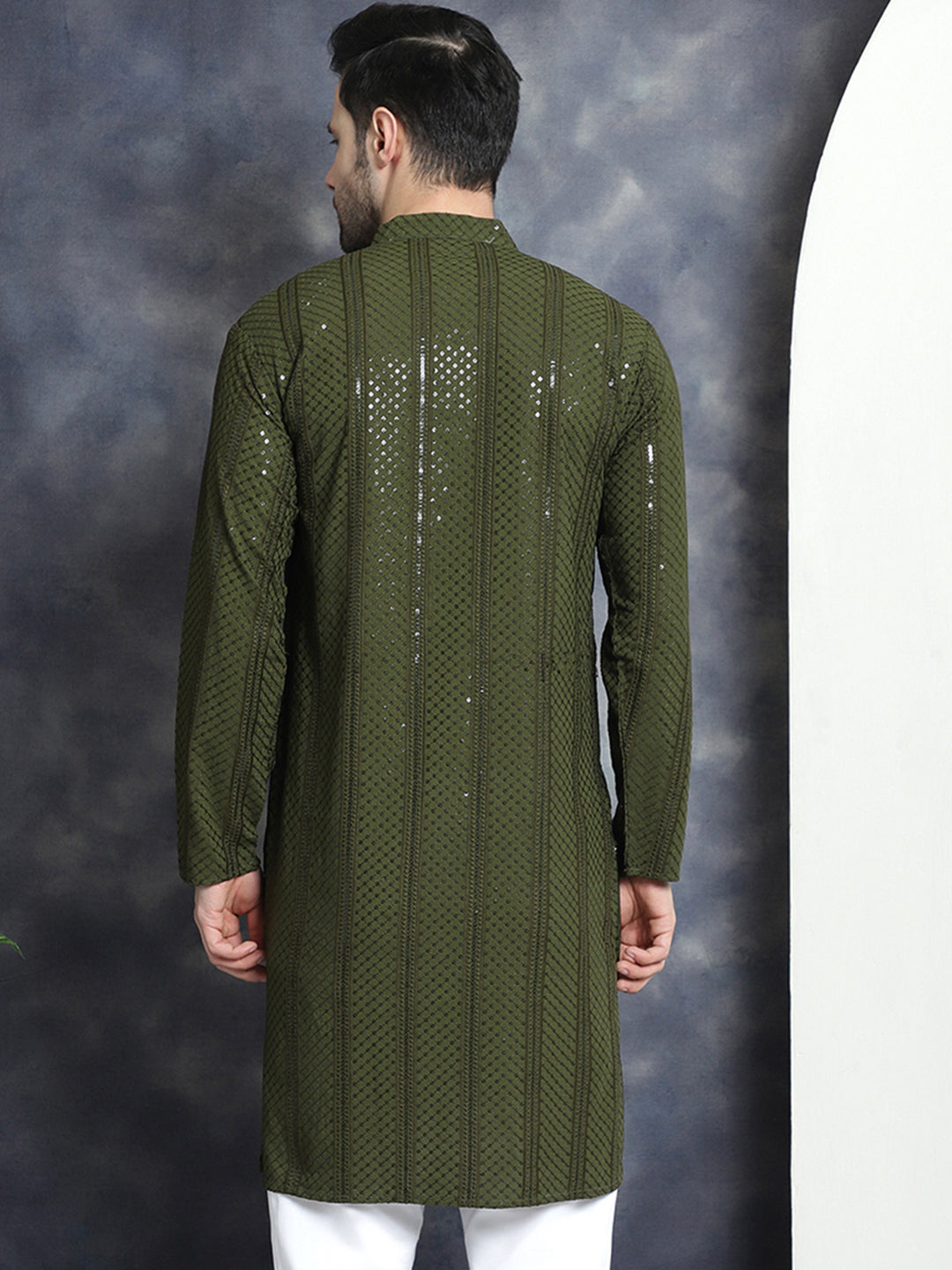 Mehndi Sequins Chikankari | Indian Kurta for Men | Men's Kurta