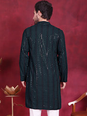 Men's Sequins Chikankari Embroidered Kurtas. ( KO 5015 Olive )