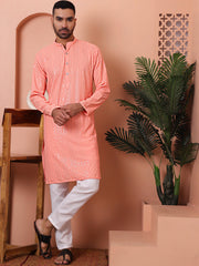 Men's Sequins Embroidered Kurtas-KO-5015Peach