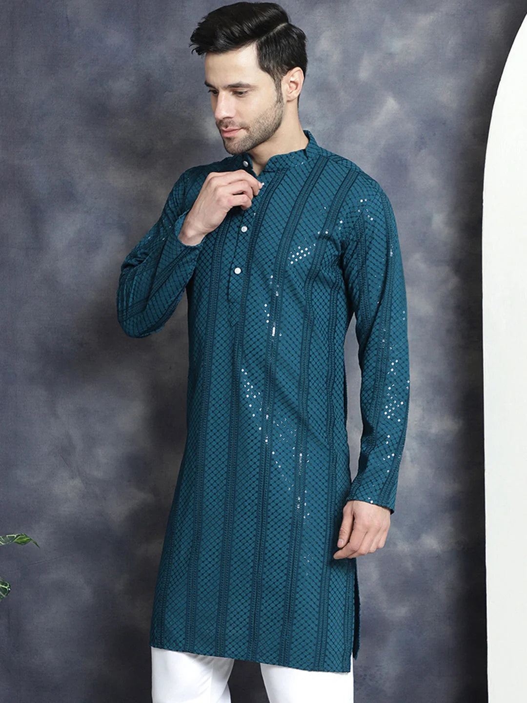 Peacock Sequins Chikankari | Indian Kurta for Men | Men's Kurta