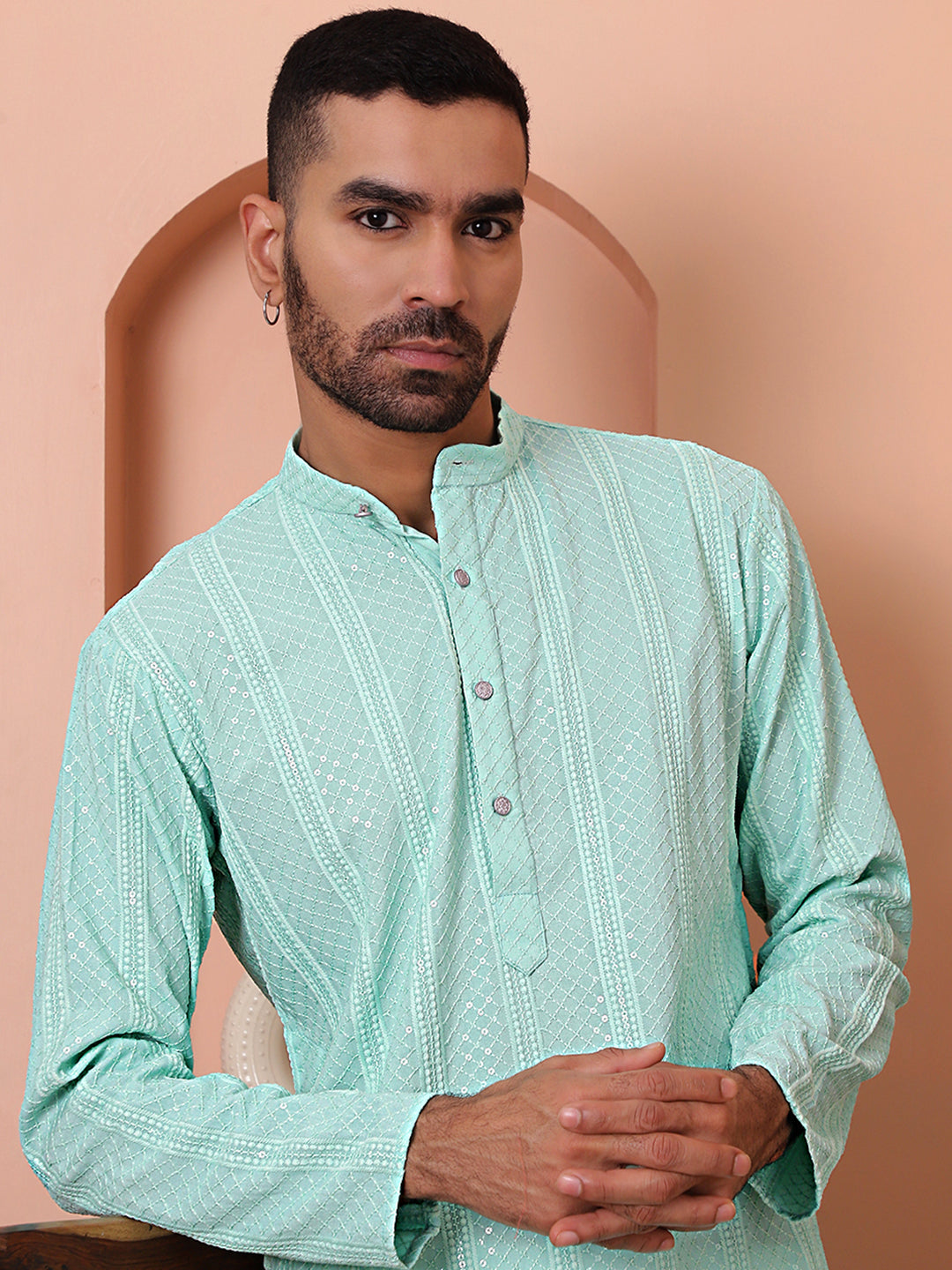 Sky Blue Embroidered Mens Kurta | Indian Kurta for Men