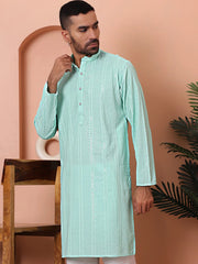 Men's Sequins Embroidered Kurtas-KO-5015Sky