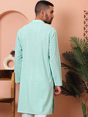 Men's Sequins Embroidered Kurtas-KO-5015Sky