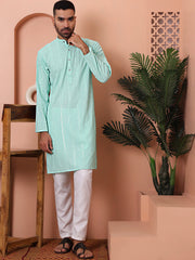 Men's Sequins Embroidered Kurtas-KO-5015Sky